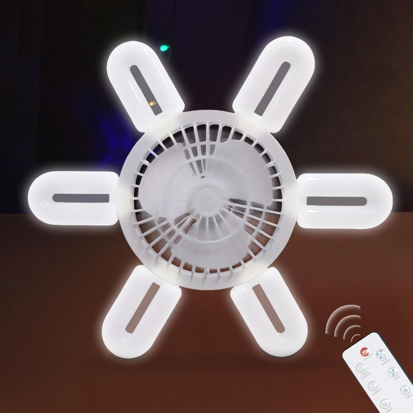 🌀 Folding LED Fan Light | 6 Blades · Remote Dimming · Battery Powered 💡