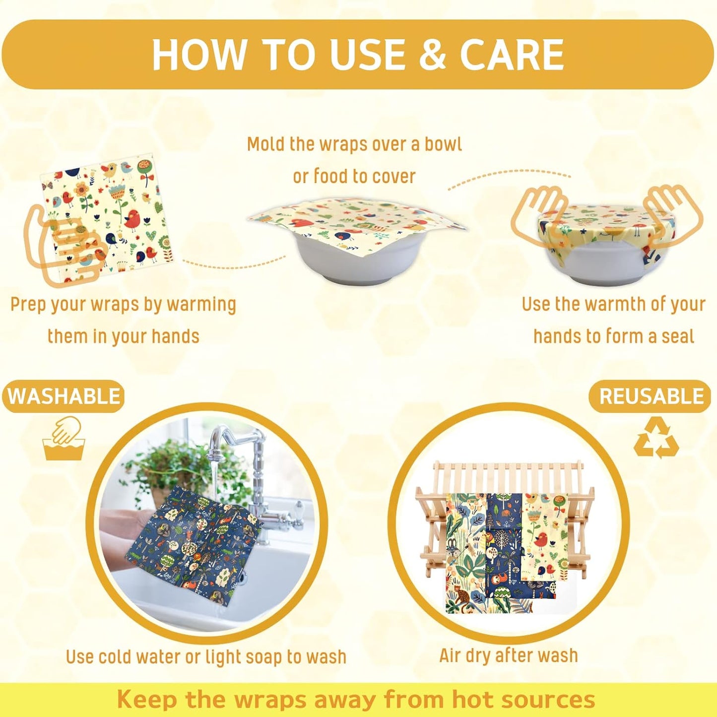 🐝 Reusable Beeswax Food Wrap Set | Organic · Washable · Plastic-Free Kitchen Essential 🌿
