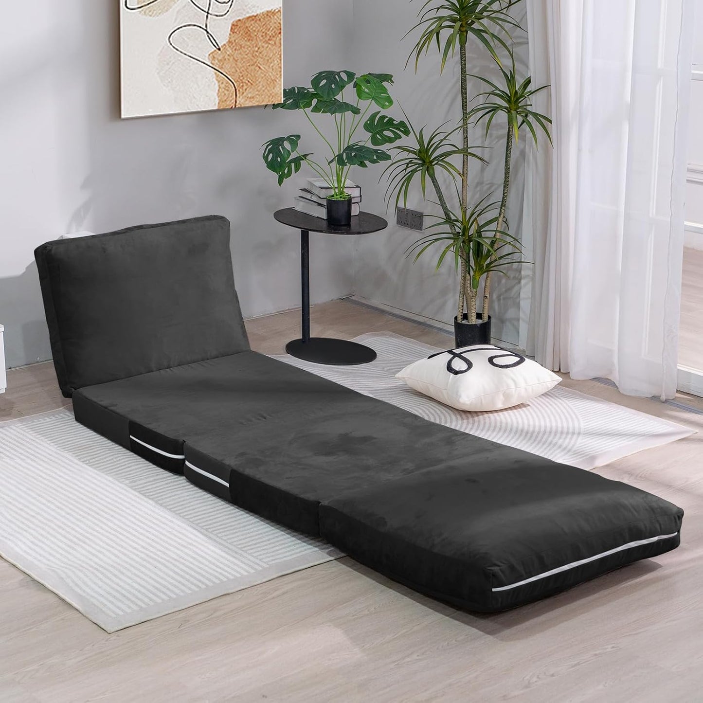 3-in-1 Folding Sofa Bed with Pillow, Memory Foam Bean Bag Chair, Large Convertible Couch for Adults Play Together, Bedroom, Living Room, Apartment(Beige)