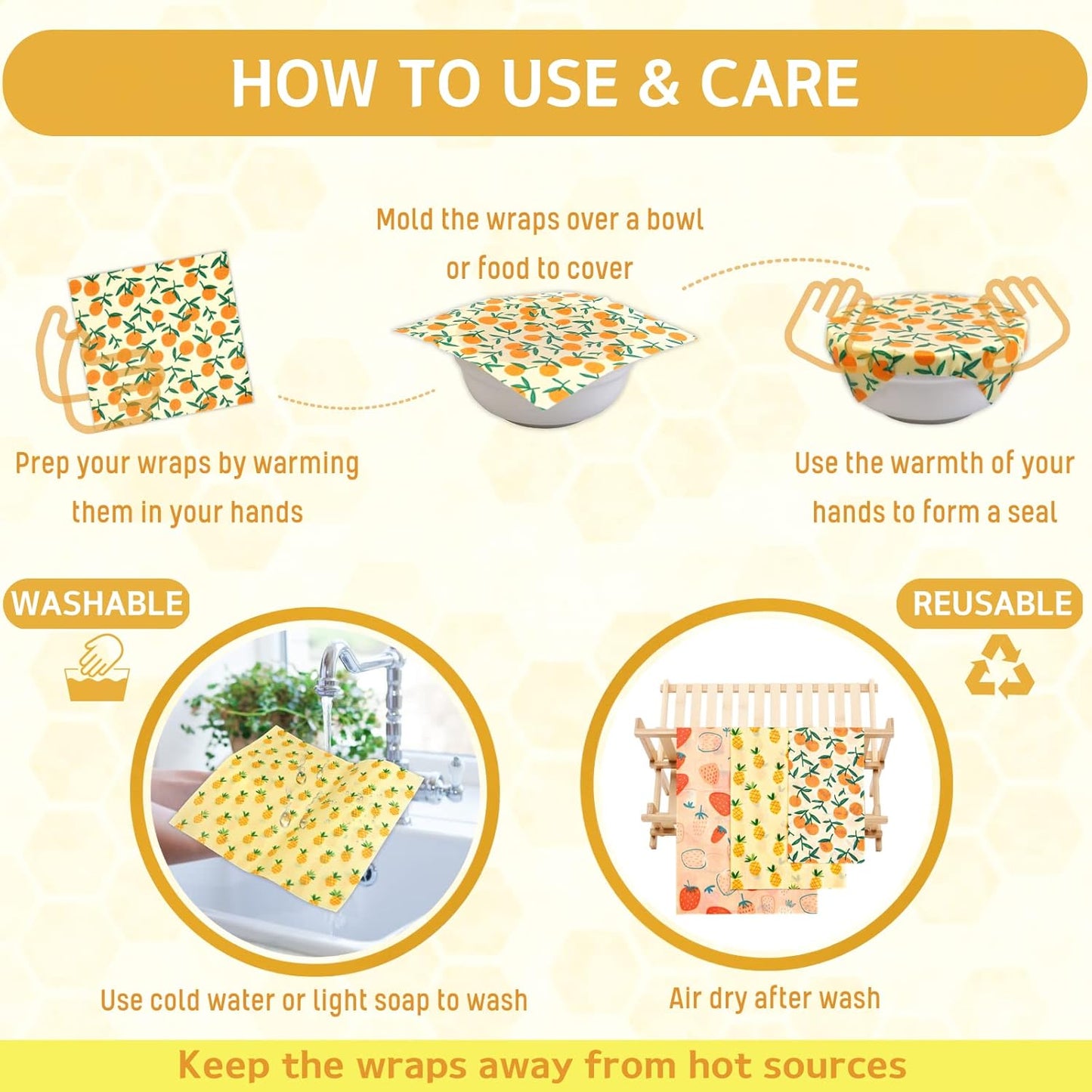 🐝 Reusable Beeswax Food Wrap Set | Organic · Washable · Plastic-Free Kitchen Essential 🌿