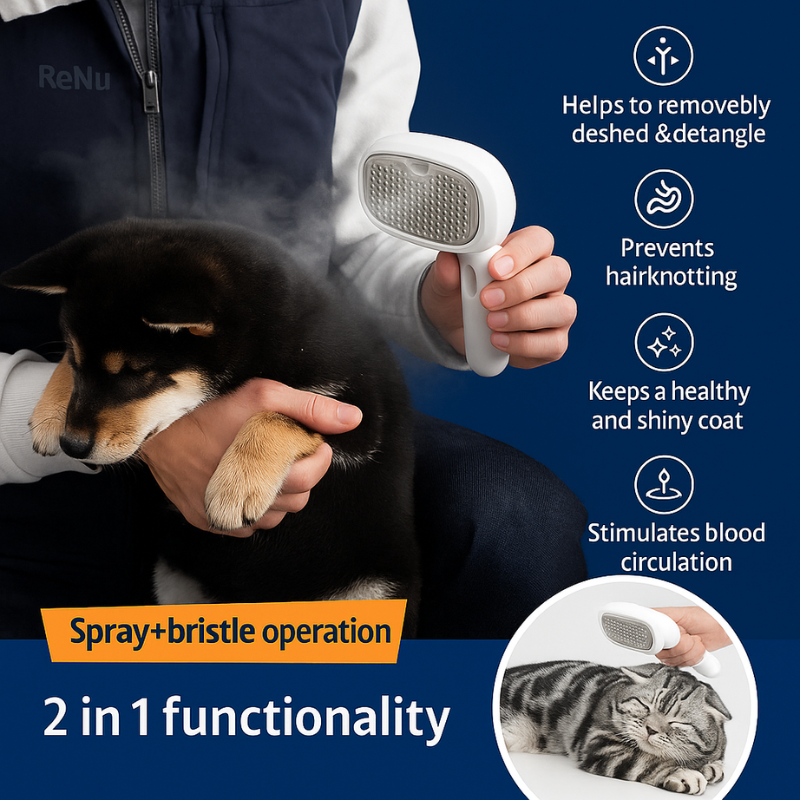 Steam Pet Grooming Brush with Self-Cleaning Feature