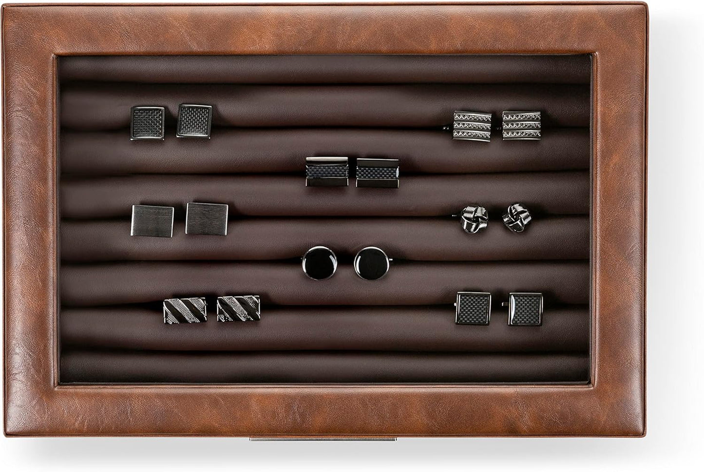 💼 Faux Leather Cufflink Display Box | Holds 70 Cufflinks · Glass Lid · Elegant Storage 📦