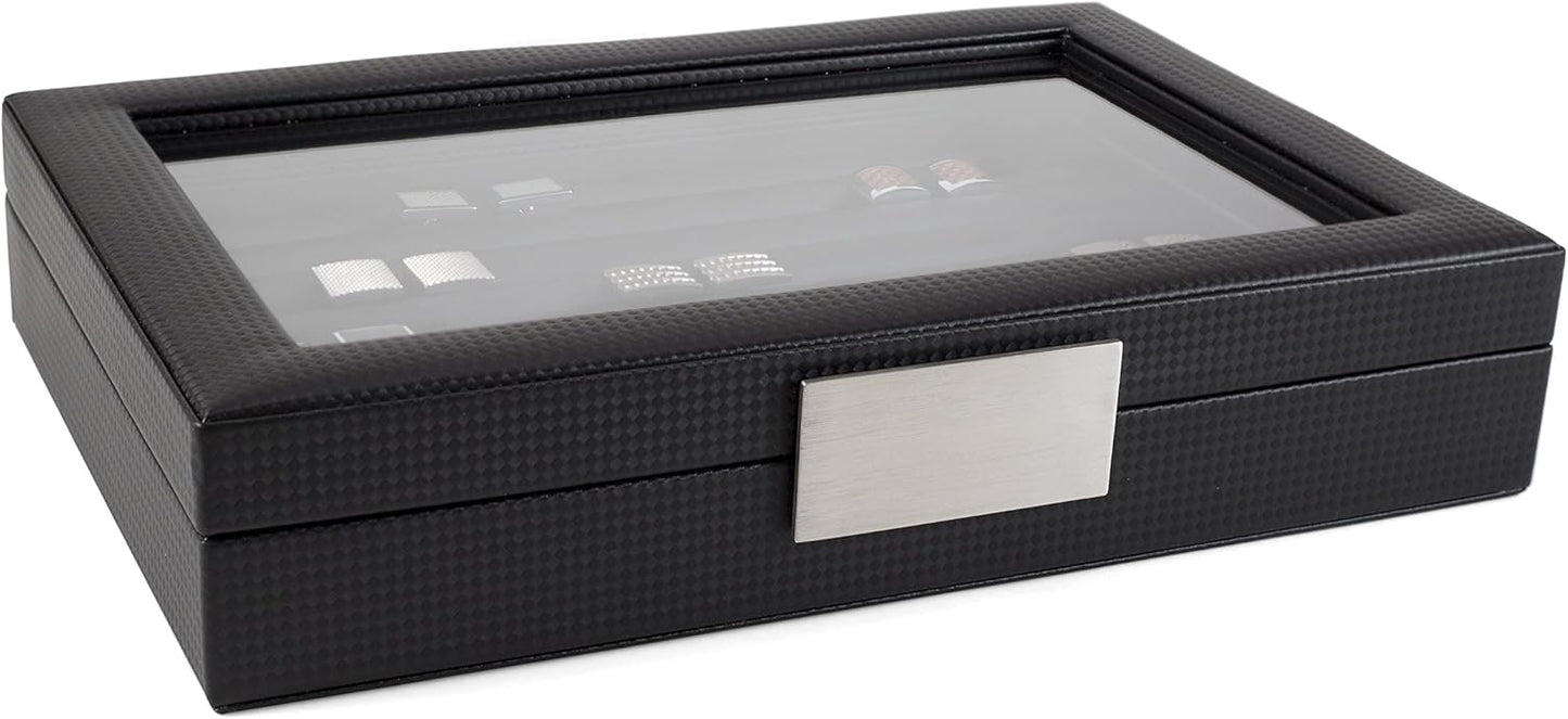 💼 Faux Leather Cufflink Display Box | Holds 70 Cufflinks · Glass Lid · Elegant Storage 📦