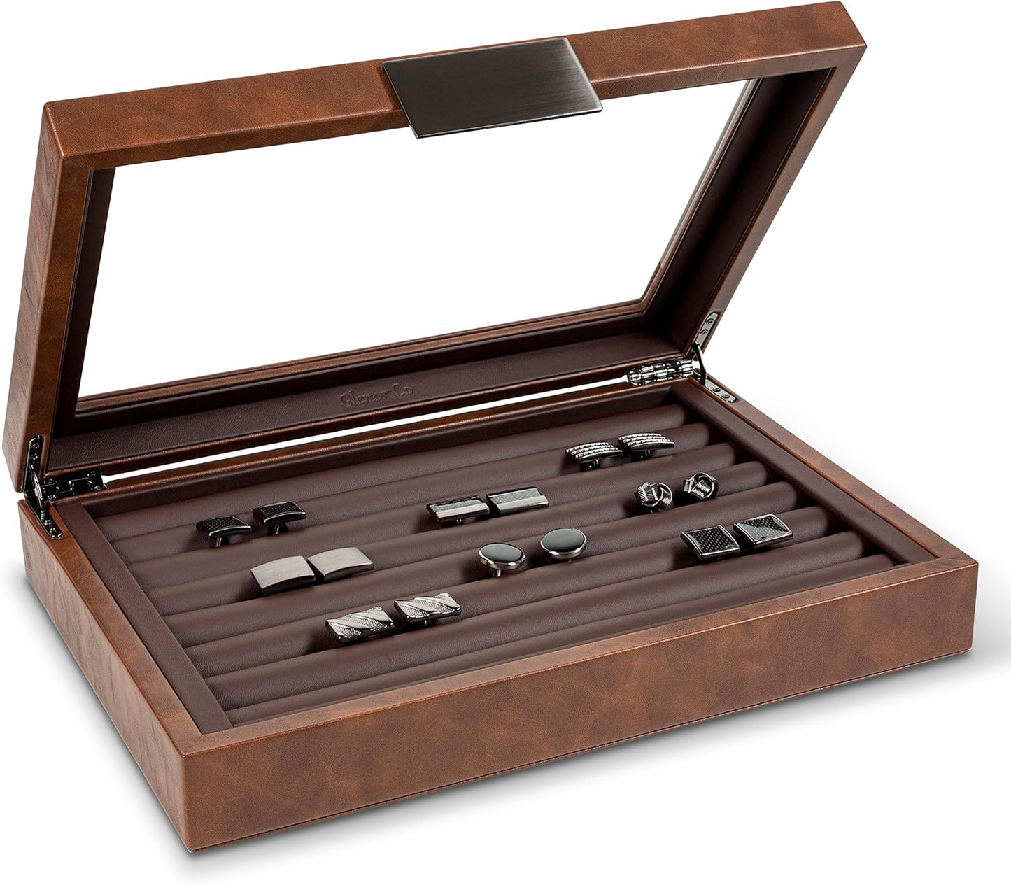 💼 Faux Leather Cufflink Display Box | Holds 70 Cufflinks · Glass Lid · Elegant Storage 📦