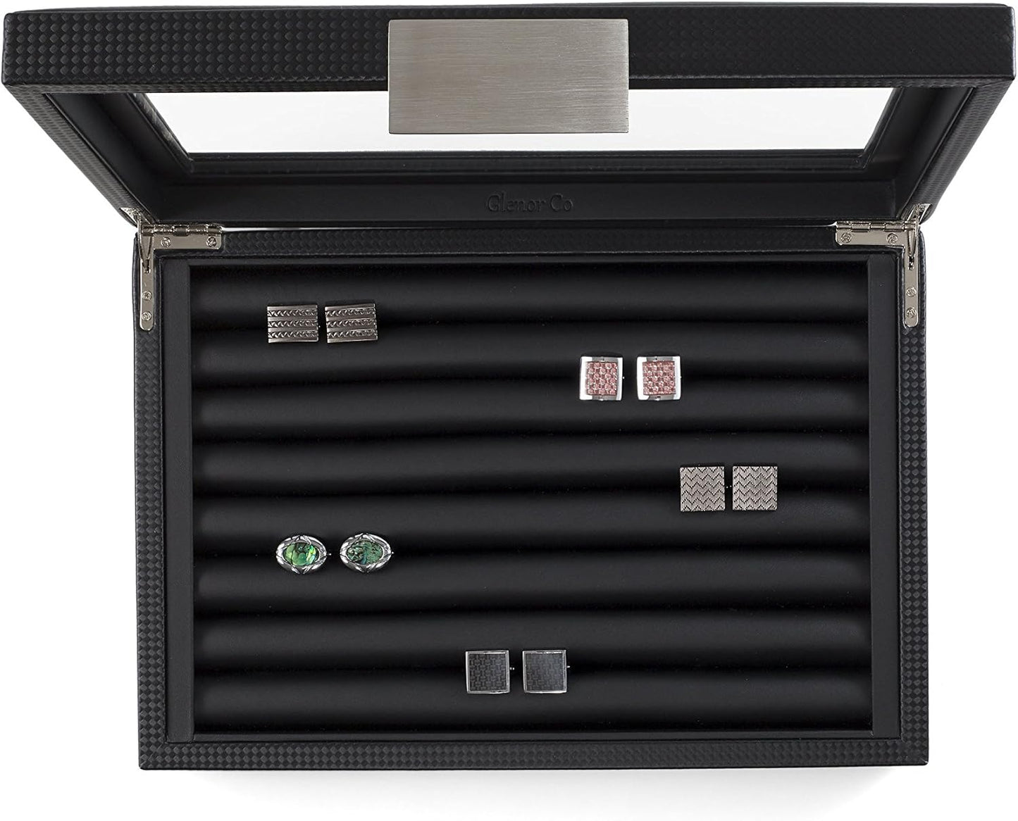 💼 Faux Leather Cufflink Display Box | Holds 70 Cufflinks · Glass Lid · Elegant Storage 📦