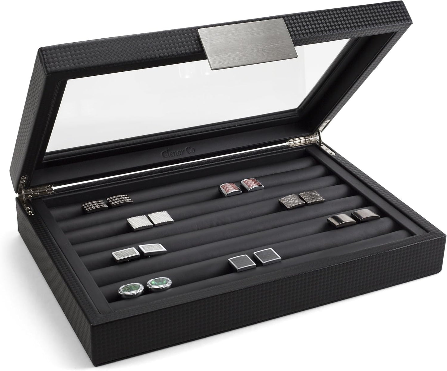 💼 Faux Leather Cufflink Display Box | Holds 70 Cufflinks · Glass Lid · Elegant Storage 📦