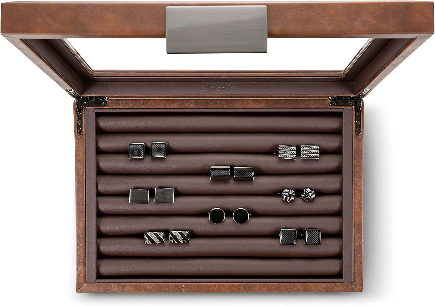 💼 Faux Leather Cufflink Display Box | Holds 70 Cufflinks · Glass Lid · Elegant Storage 📦