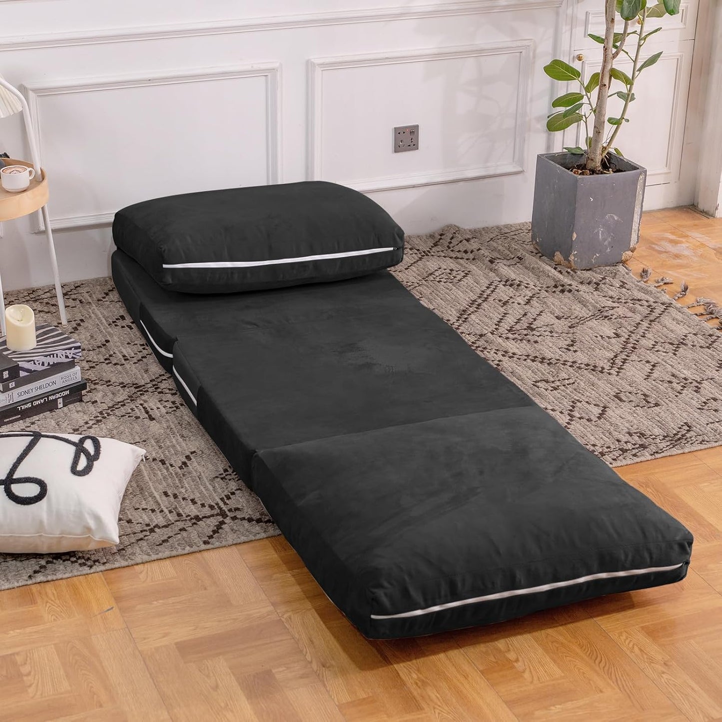 3-in-1 Folding Sofa Bed with Pillow, Memory Foam Bean Bag Chair, Large Convertible Couch for Adults Play Together, Bedroom, Living Room, Apartment(Beige)