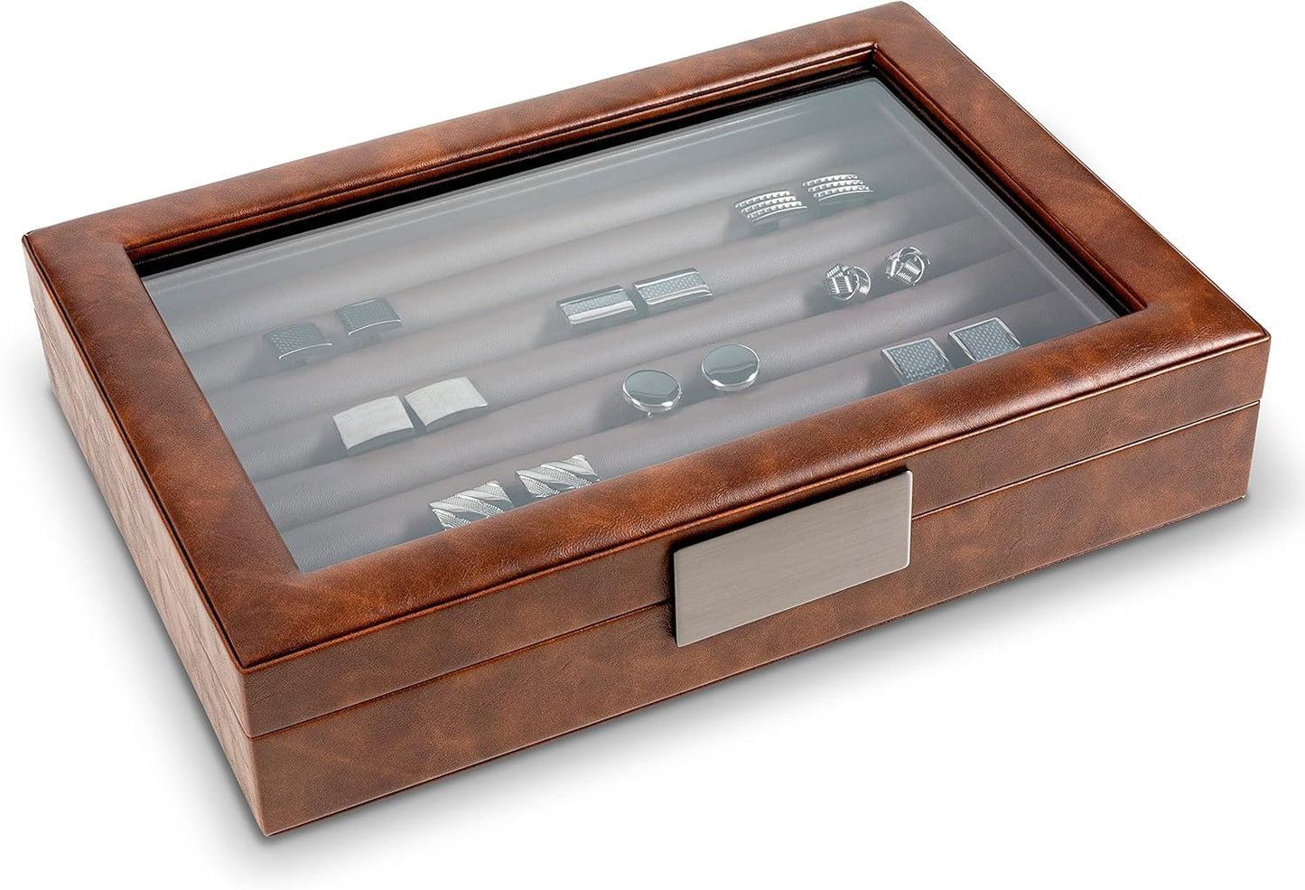 💼 Faux Leather Cufflink Display Box | Holds 70 Cufflinks · Glass Lid · Elegant Storage 📦