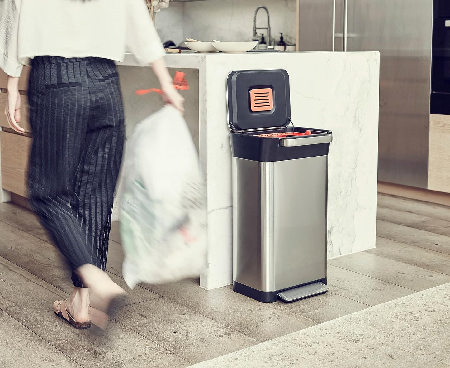 🗑30L Manual Compaction Trash Bin|More Capacity, Less Hassle