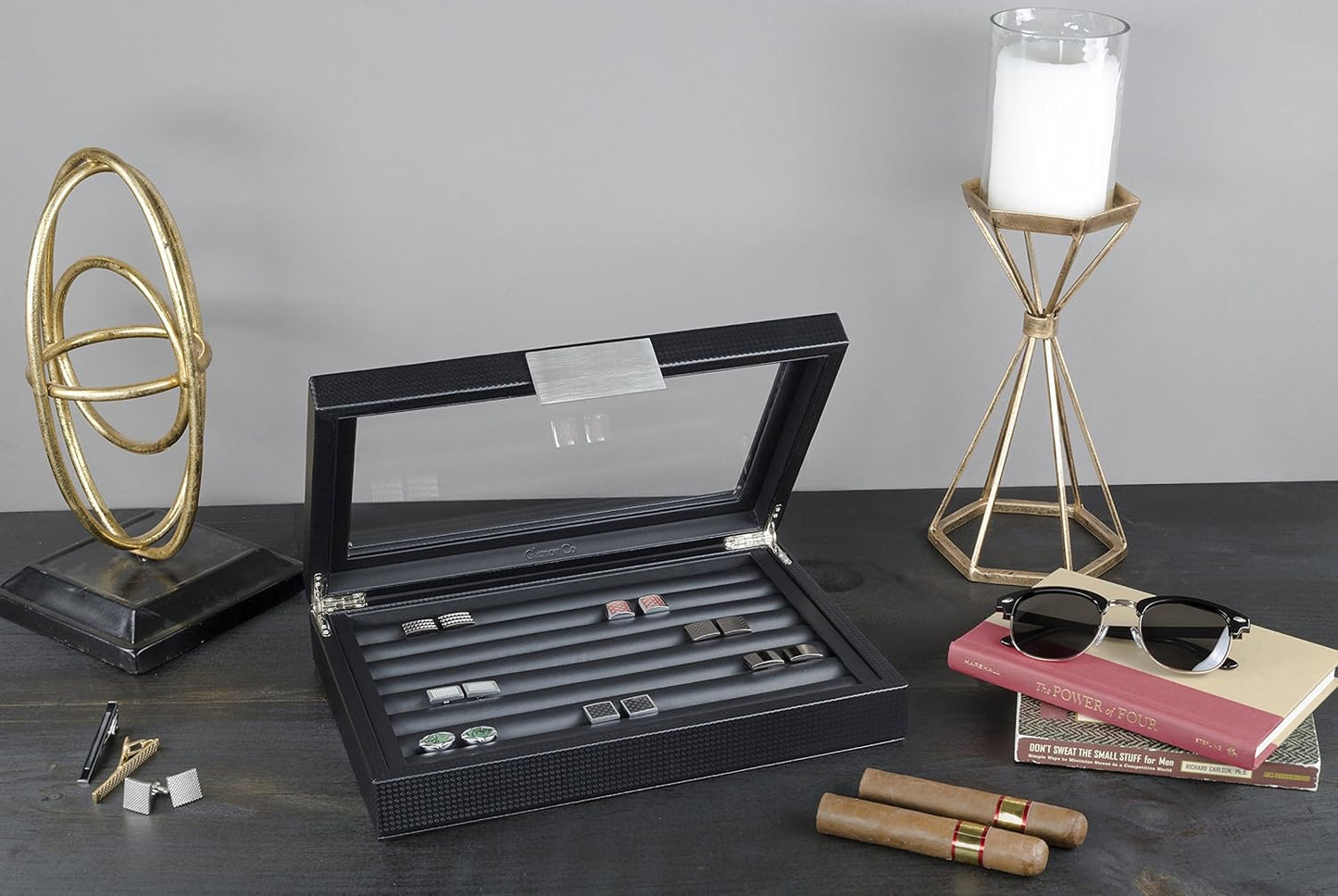 💼 Faux Leather Cufflink Display Box | Holds 70 Cufflinks · Glass Lid · Elegant Storage 📦