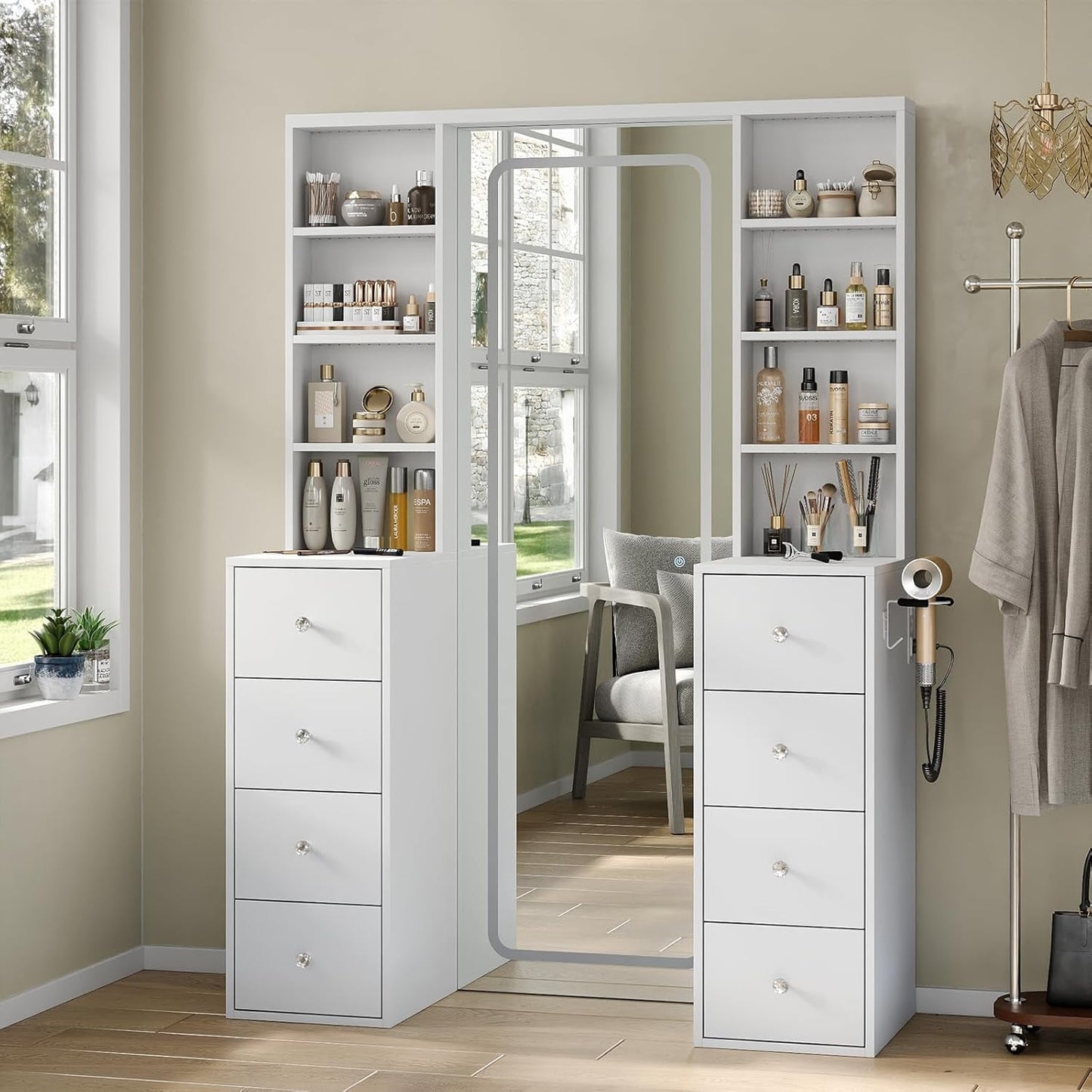 LED Vanity with Mirror, Lights & Storage