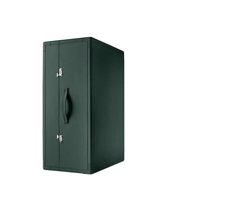 Elegant Leather & Wood Mobile Bar Cabinet with Fold-Out Shelf