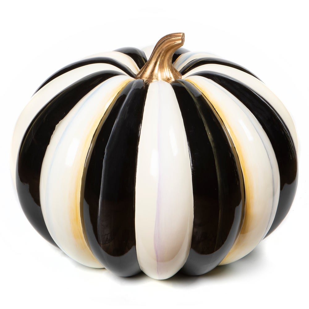 🎃Black & White Striped Resin Pumpkin Décor