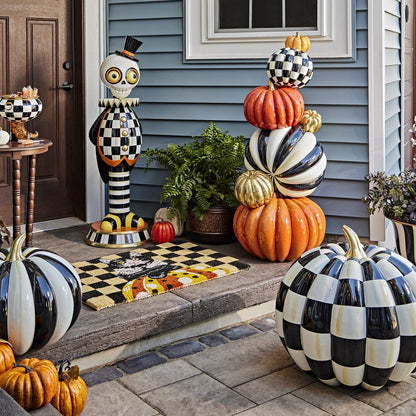 🎃Black & White Striped Resin Pumpkin Décor