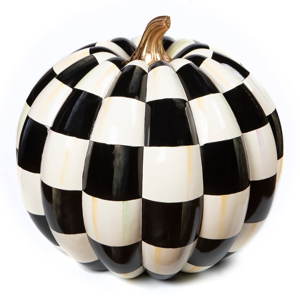 🎃Black & White Striped Resin Pumpkin Décor