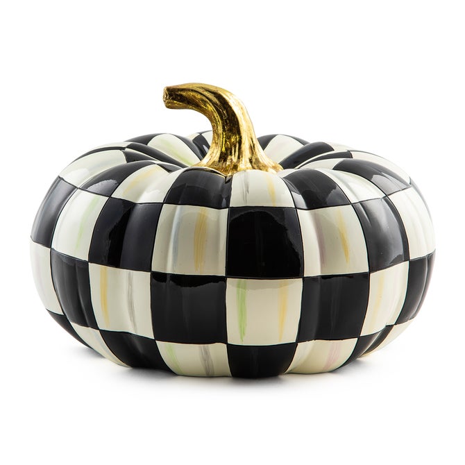🎃Black & White Striped Resin Pumpkin Décor