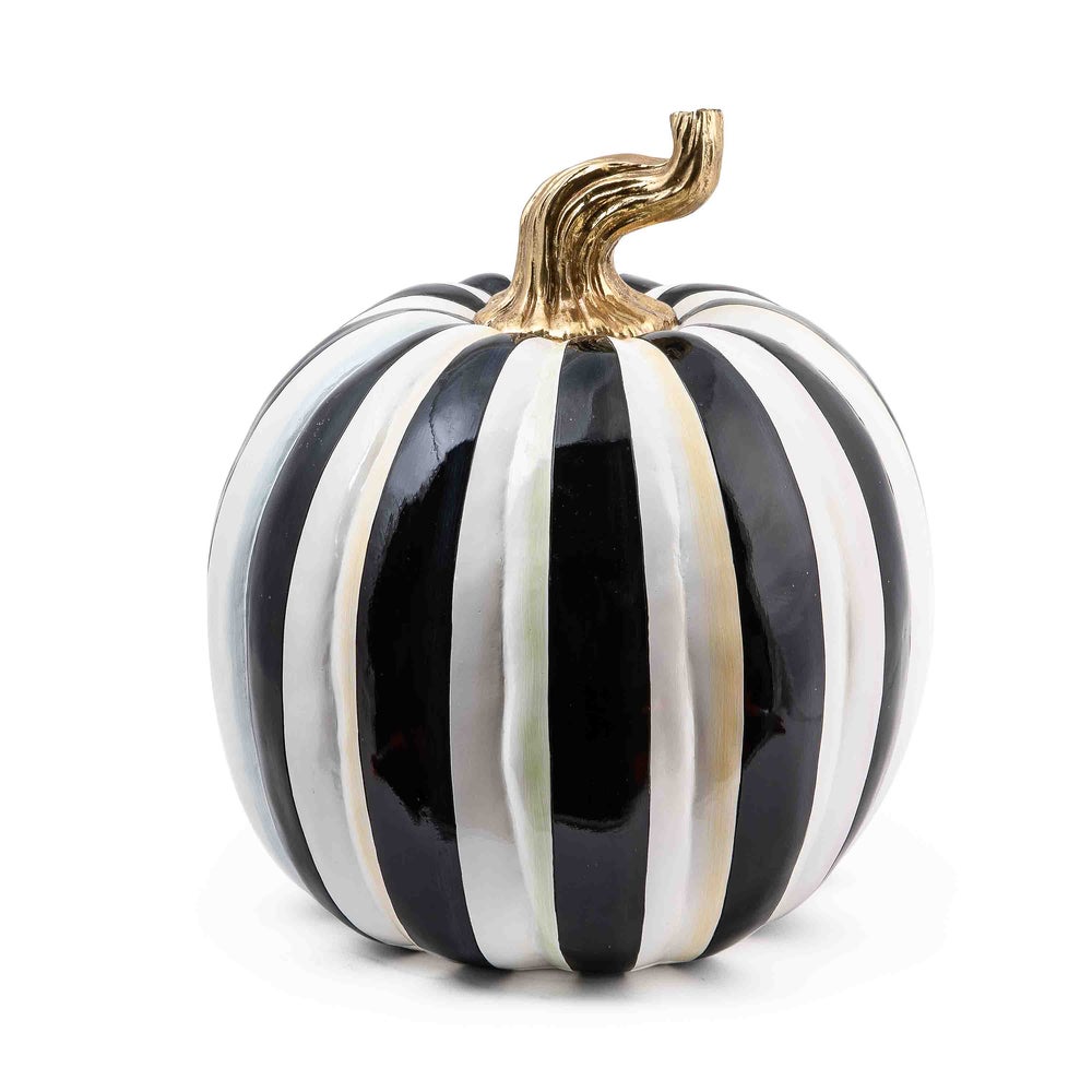 🎃Black & White Striped Resin Pumpkin Décor