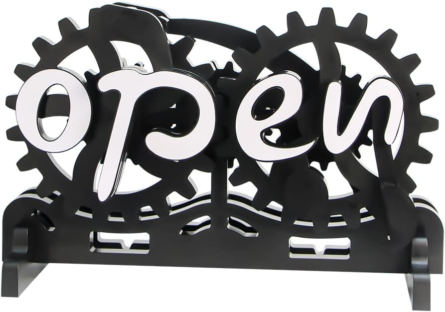 🏷️ Mechanical Open/Closed Sign | Gear Handle Switch · 3-Way Placement · Eye-Catching & Fun 💡