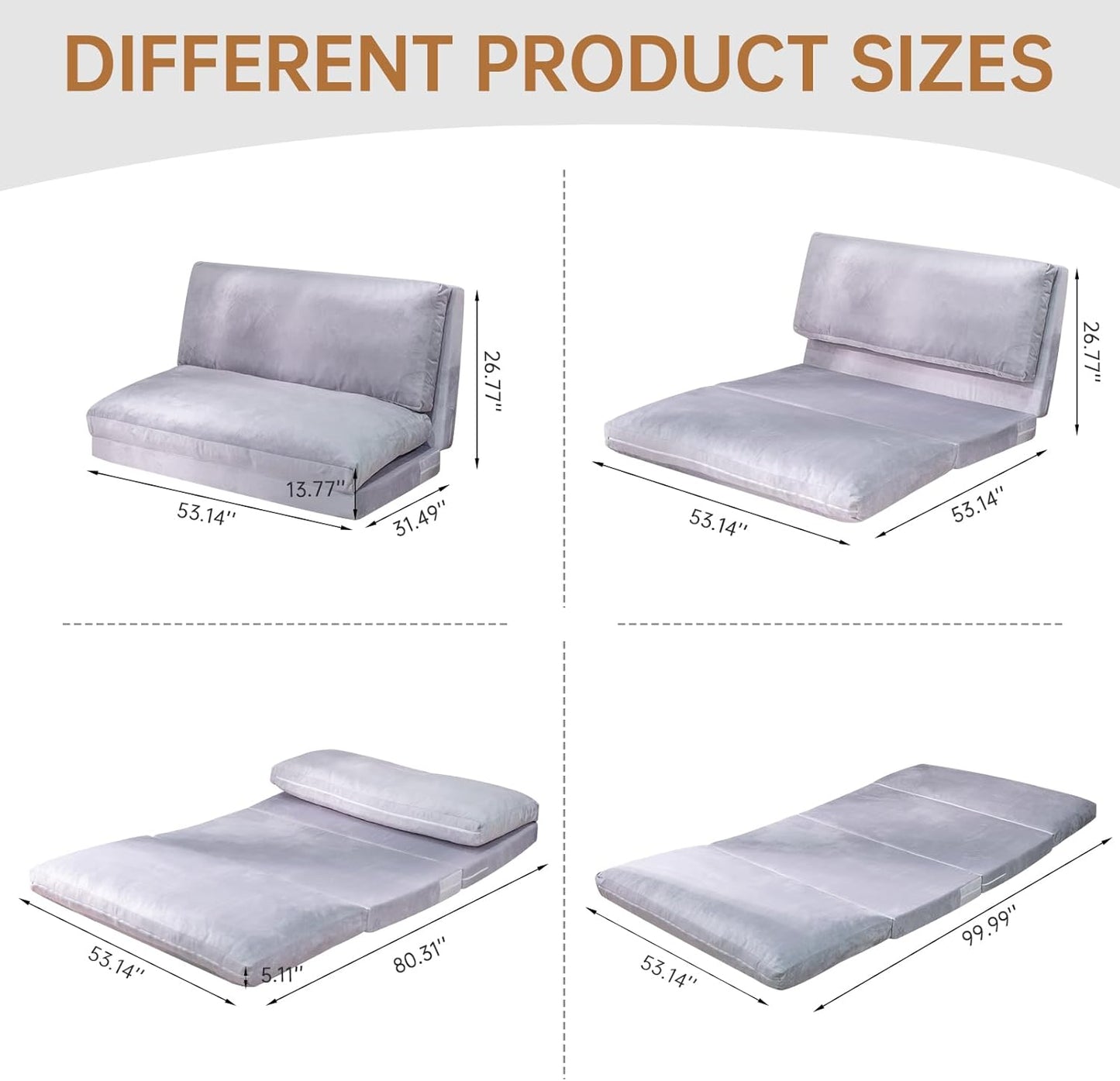 3-in-1 Folding Sofa Bed with Pillow, Memory Foam Bean Bag Chair, Large Convertible Couch for Adults Play Together, Bedroom, Living Room, Apartment(Beige)