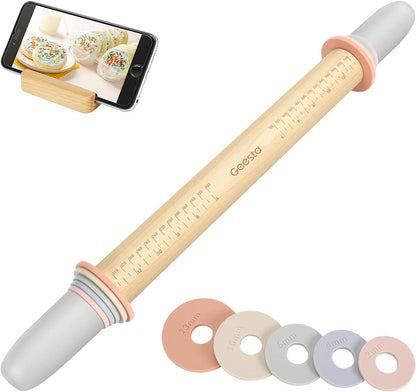 🍪 Adjustable Teak Wood Rolling Pin | Precise, Durable & Easy to Use 🍞