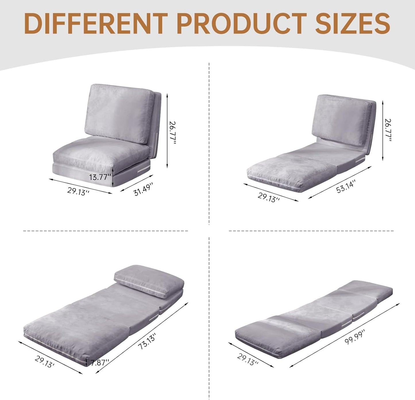 3-in-1 Folding Sofa Bed with Pillow, Memory Foam Bean Bag Chair, Large Convertible Couch for Adults Play Together, Bedroom, Living Room, Apartment(Beige)