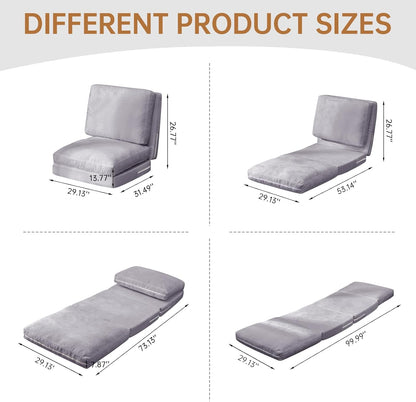 3-in-1 Folding Sofa Bed with Pillow, Memory Foam Bean Bag Chair, Large Convertible Couch for Adults Play Together, Bedroom, Living Room, Apartment(Beige)