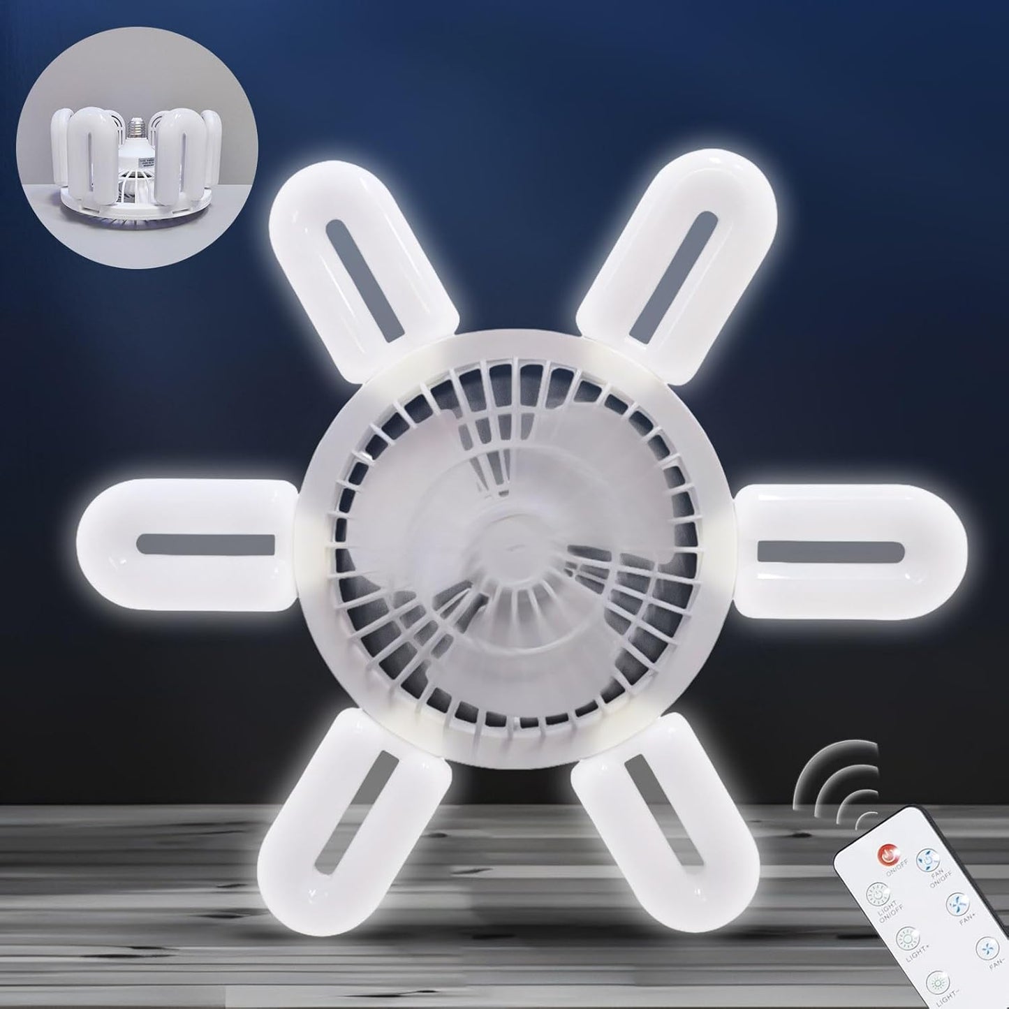 🌀 Folding LED Fan Light | 6 Blades · Remote Dimming · Battery Powered 💡
