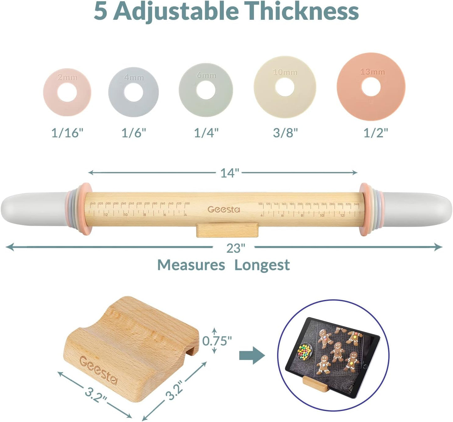 🍪 Adjustable Teak Wood Rolling Pin | Precise, Durable & Easy to Use 🍞