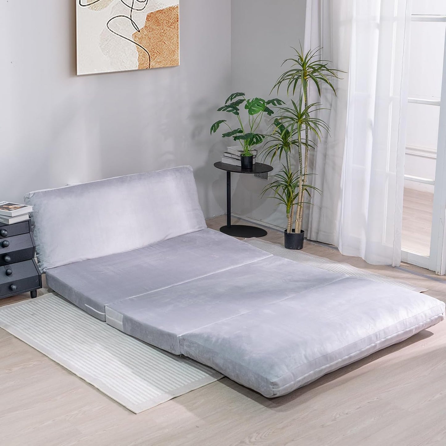 3-in-1 Folding Sofa Bed with Pillow, Memory Foam Bean Bag Chair, Large Convertible Couch for Adults Play Together, Bedroom, Living Room, Apartment(Beige)