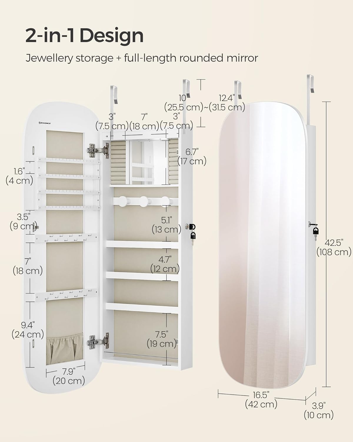 🎁Full-Length Mirror Storage Cabinet—Wall-Mounted Jewelry & Makeup Organizer
