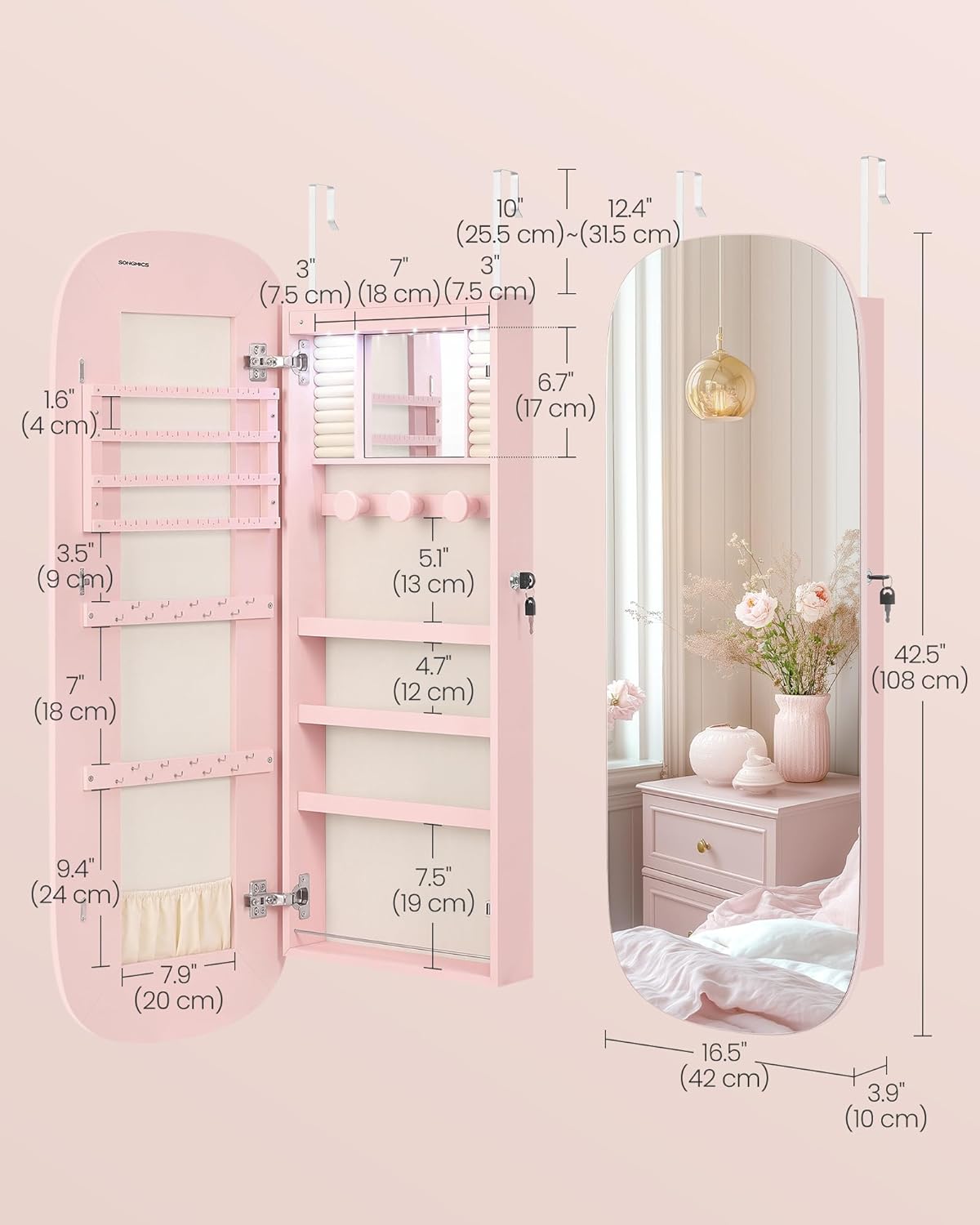 🎁Full-Length Mirror Storage Cabinet—Wall-Mounted Jewelry & Makeup Organizer
