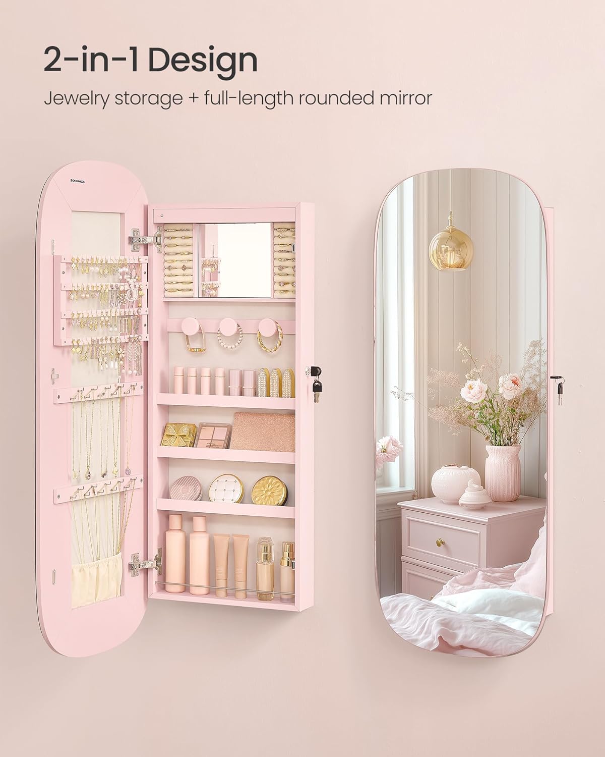 🎁Full-Length Mirror Storage Cabinet—Wall-Mounted Jewelry & Makeup Organizer