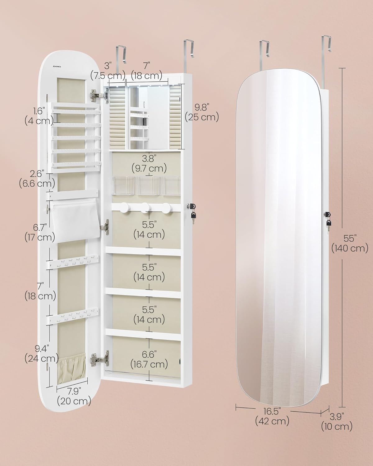 🎁Full-Length Mirror Storage Cabinet—Wall-Mounted Jewelry & Makeup Organizer