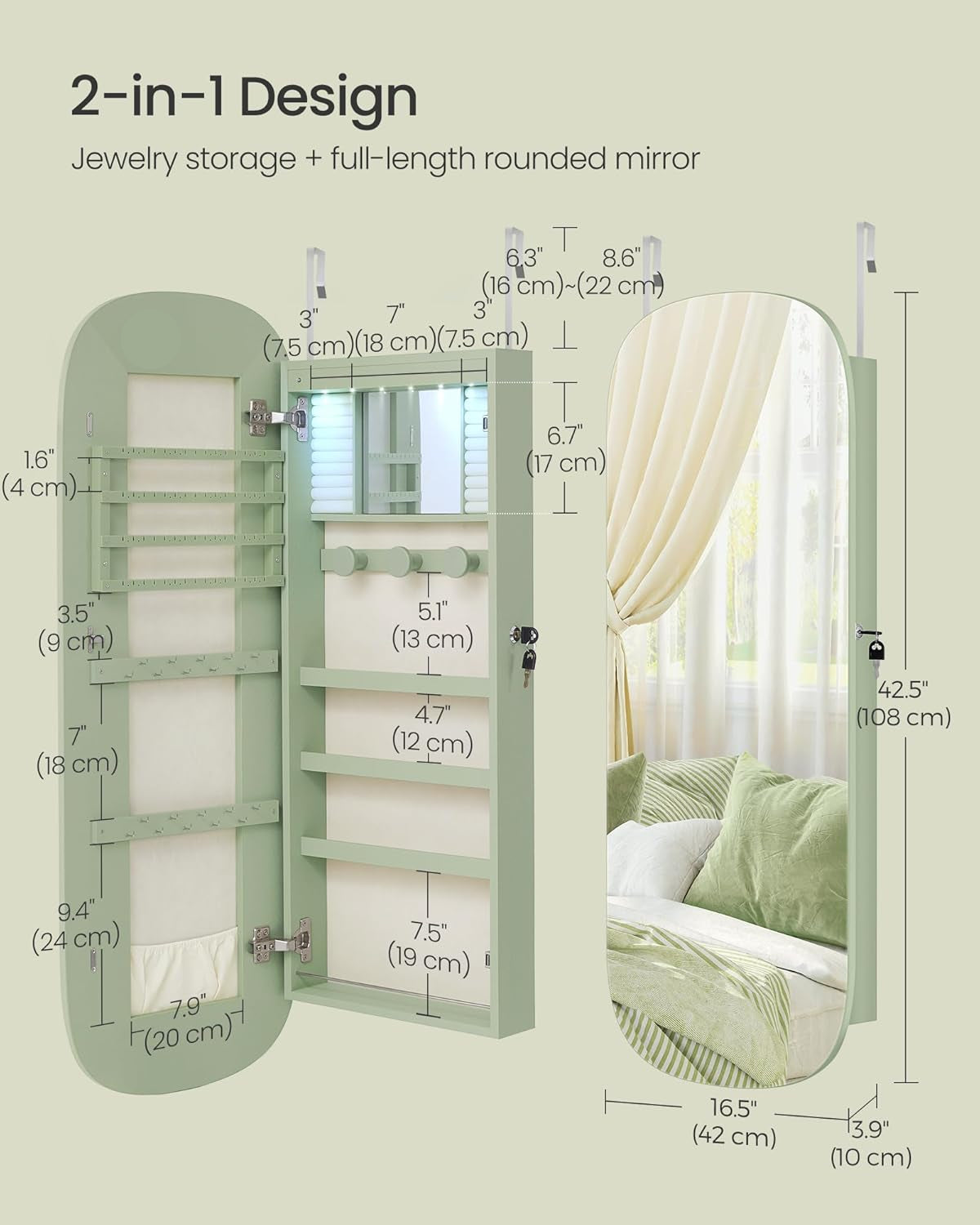 🎁Full-Length Mirror Storage Cabinet—Wall-Mounted Jewelry & Makeup Organizer