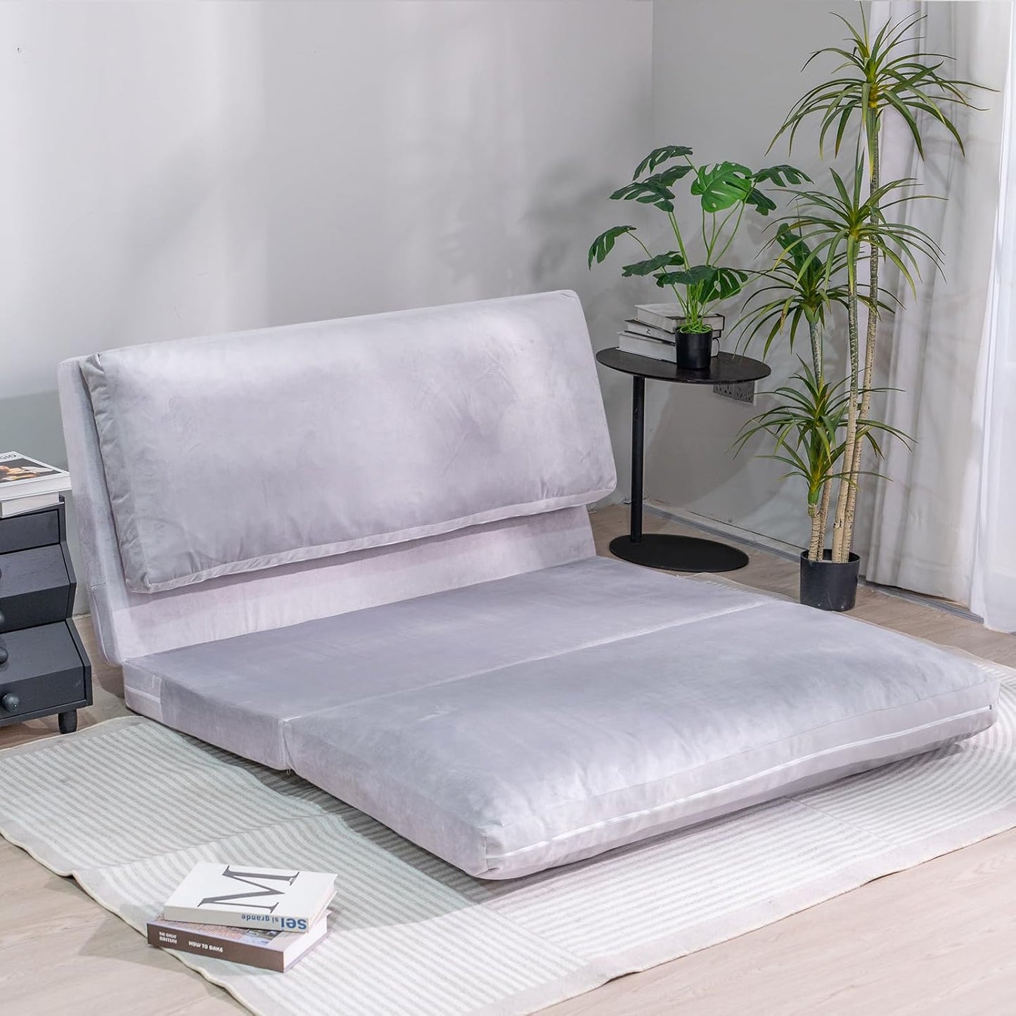 3-in-1 Folding Sofa Bed with Pillow, Memory Foam Bean Bag Chair, Large Convertible Couch for Adults Play Together, Bedroom, Living Room, Apartment(Beige)