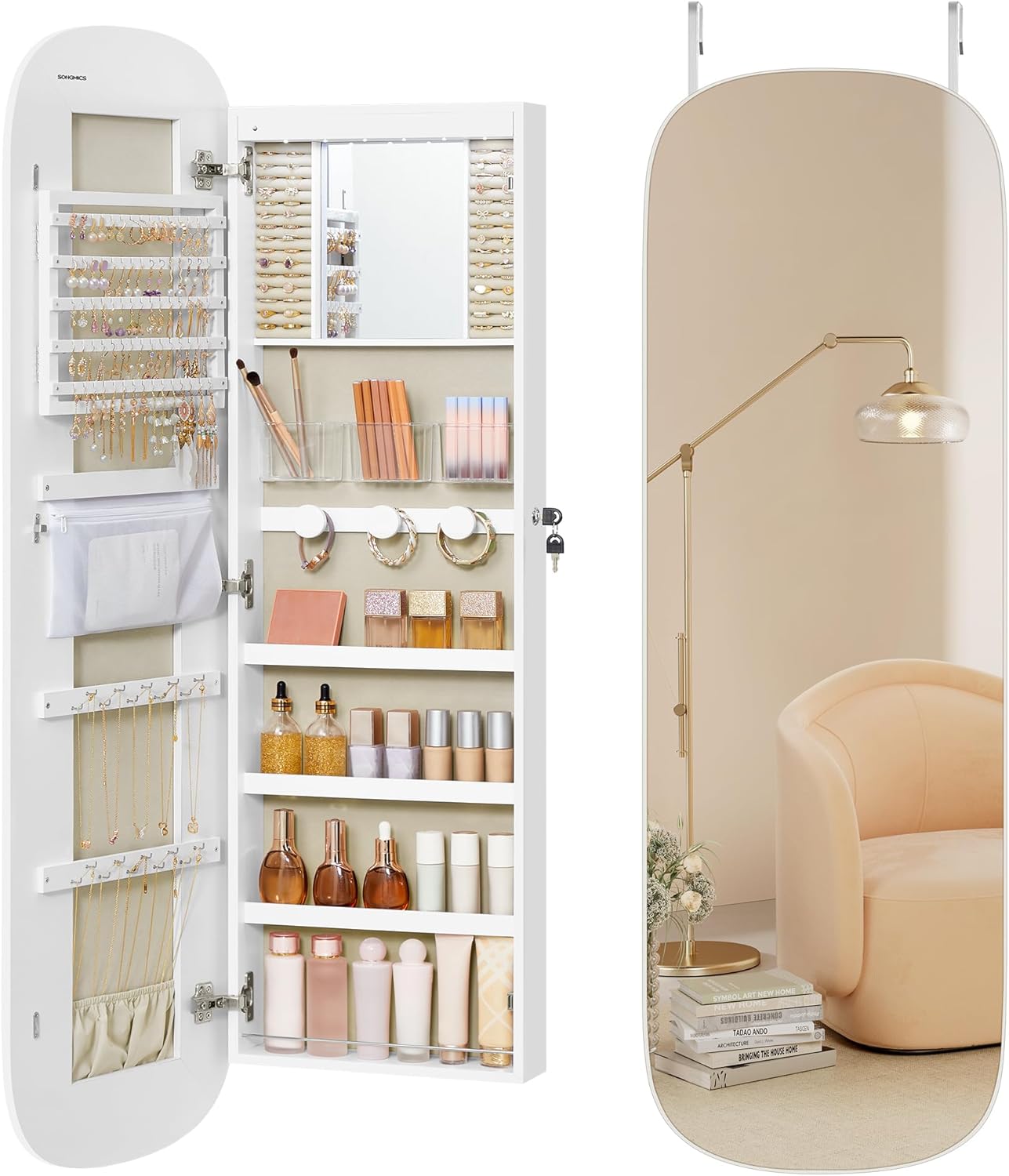 🎁Full-Length Mirror Storage Cabinet—Wall-Mounted Jewelry & Makeup Organizer