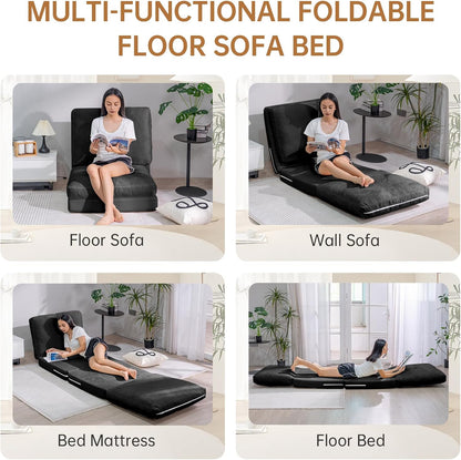 3-in-1 Folding Sofa Bed with Pillow, Memory Foam Bean Bag Chair, Large Convertible Couch for Adults Play Together, Bedroom, Living Room, Apartment(Beige)