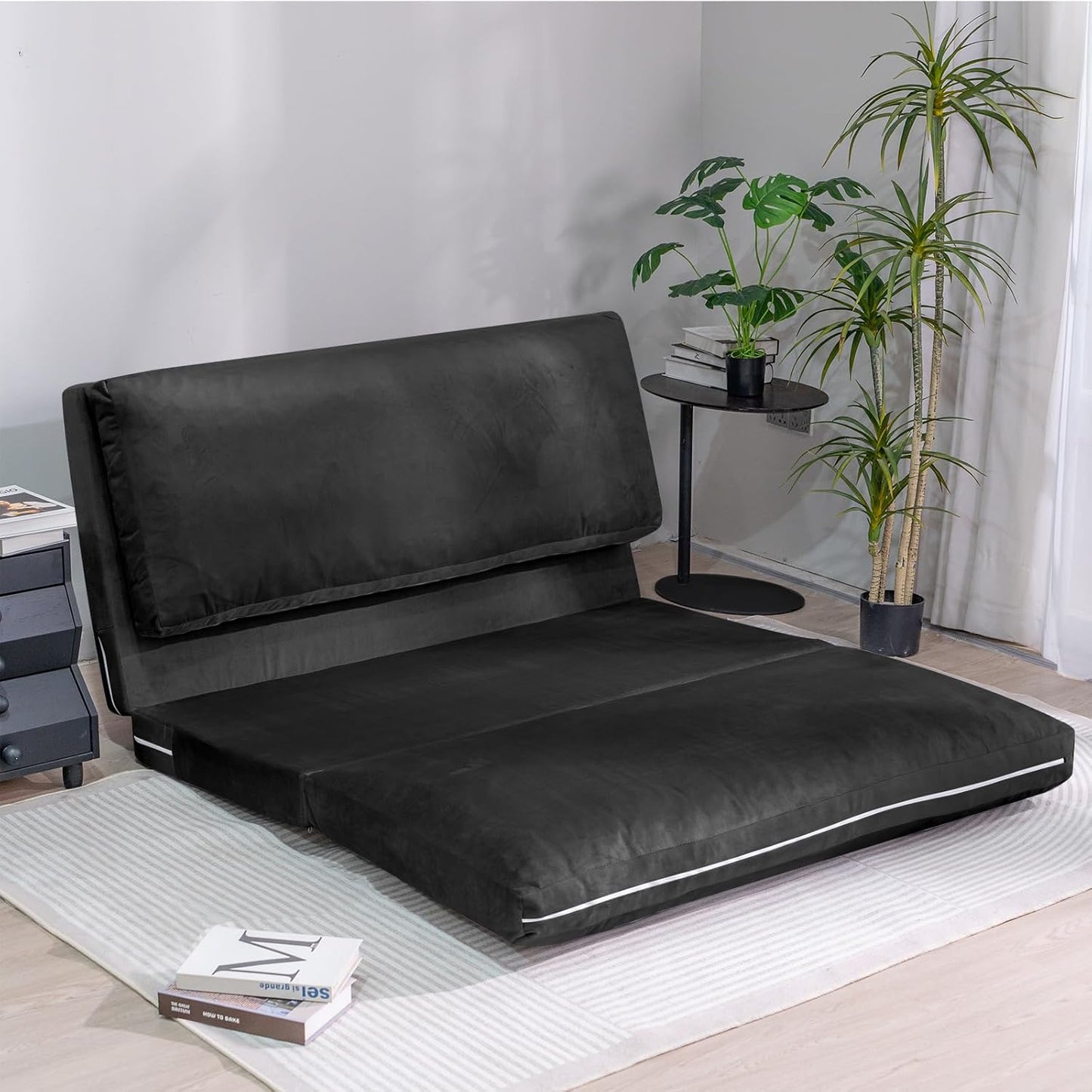 3-in-1 Folding Sofa Bed with Pillow, Memory Foam Bean Bag Chair, Large Convertible Couch for Adults Play Together, Bedroom, Living Room, Apartment(Beige)