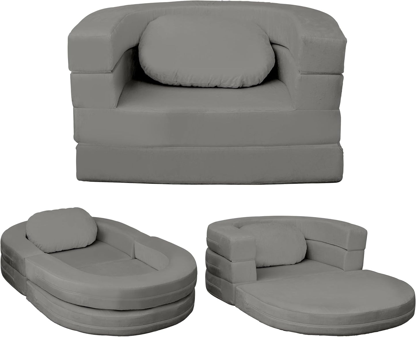 3-in-1 Folding Sofa Bed with Pillow, Memory Foam Bean Bag Chair, Large Convertible Couch for Adults Play Together, Bedroom, Living Room, Apartment(Beige)