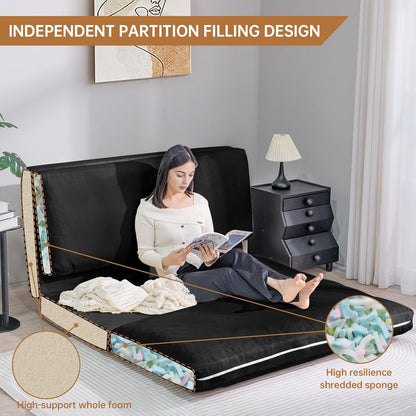 3-in-1 Folding Sofa Bed with Pillow, Memory Foam Bean Bag Chair, Large Convertible Couch for Adults Play Together, Bedroom, Living Room, Apartment(Beige)