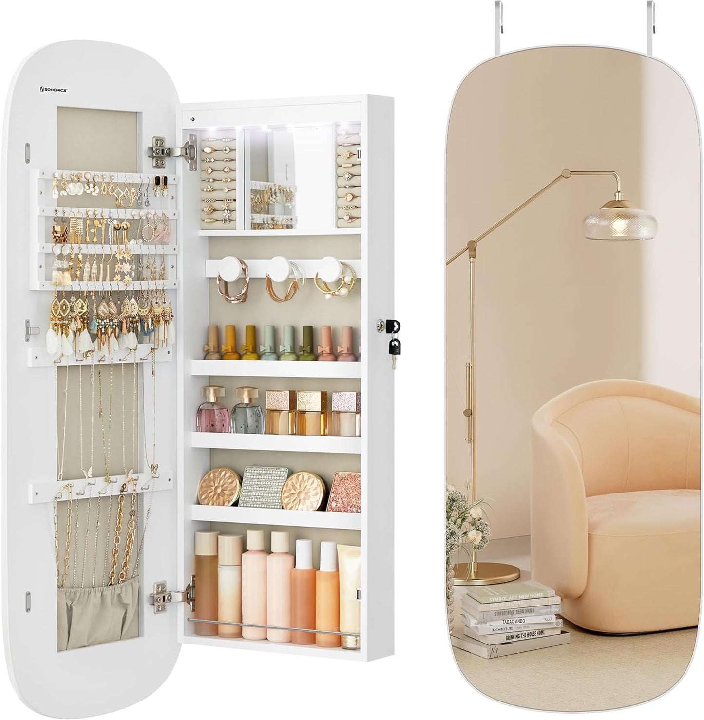 🎁Full-Length Mirror Storage Cabinet—Wall-Mounted Jewelry & Makeup Organizer