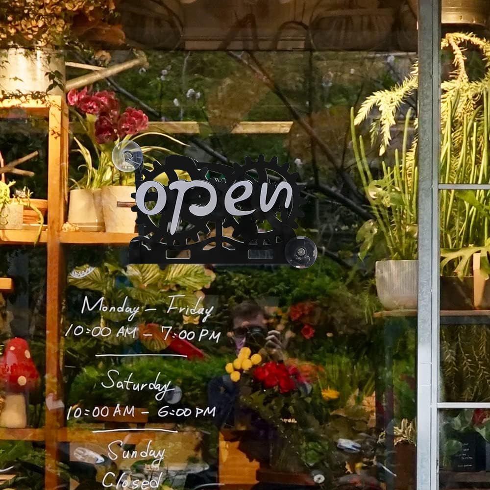 🏷️ Mechanical Open/Closed Sign | Gear Handle Switch · 3-Way Placement · Eye-Catching & Fun 💡