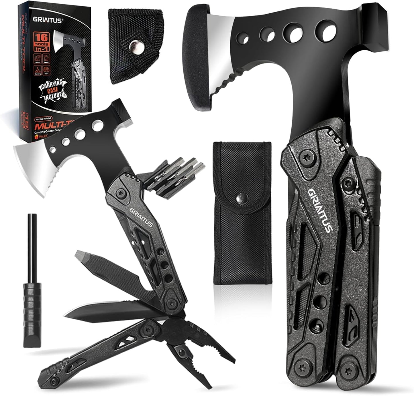 🔧 16-in-1 Multitool Camping Axe | Knife · Pliers · Fire Starter · Portable Case 🔥