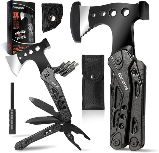 🔧 16-in-1 Multitool Camping Axe | Knife · Pliers · Fire Starter · Portable Case 🔥