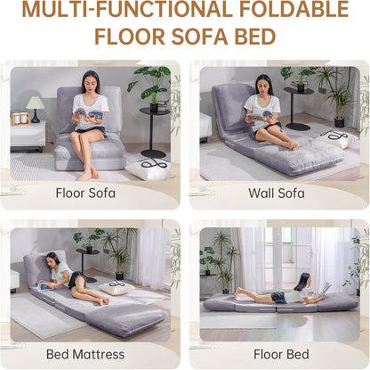 3-in-1 Folding Sofa Bed with Pillow, Memory Foam Bean Bag Chair, Large Convertible Couch for Adults Play Together, Bedroom, Living Room, Apartment(Beige)