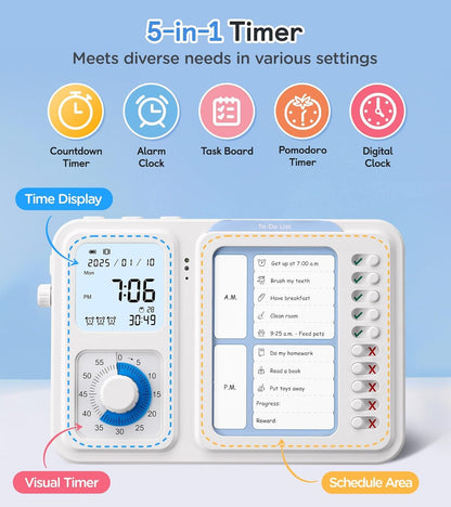⏰ 3-in-1 Visual Timer for Kids & Adults | Focus Booster · Chore Chart · Silent Countdown