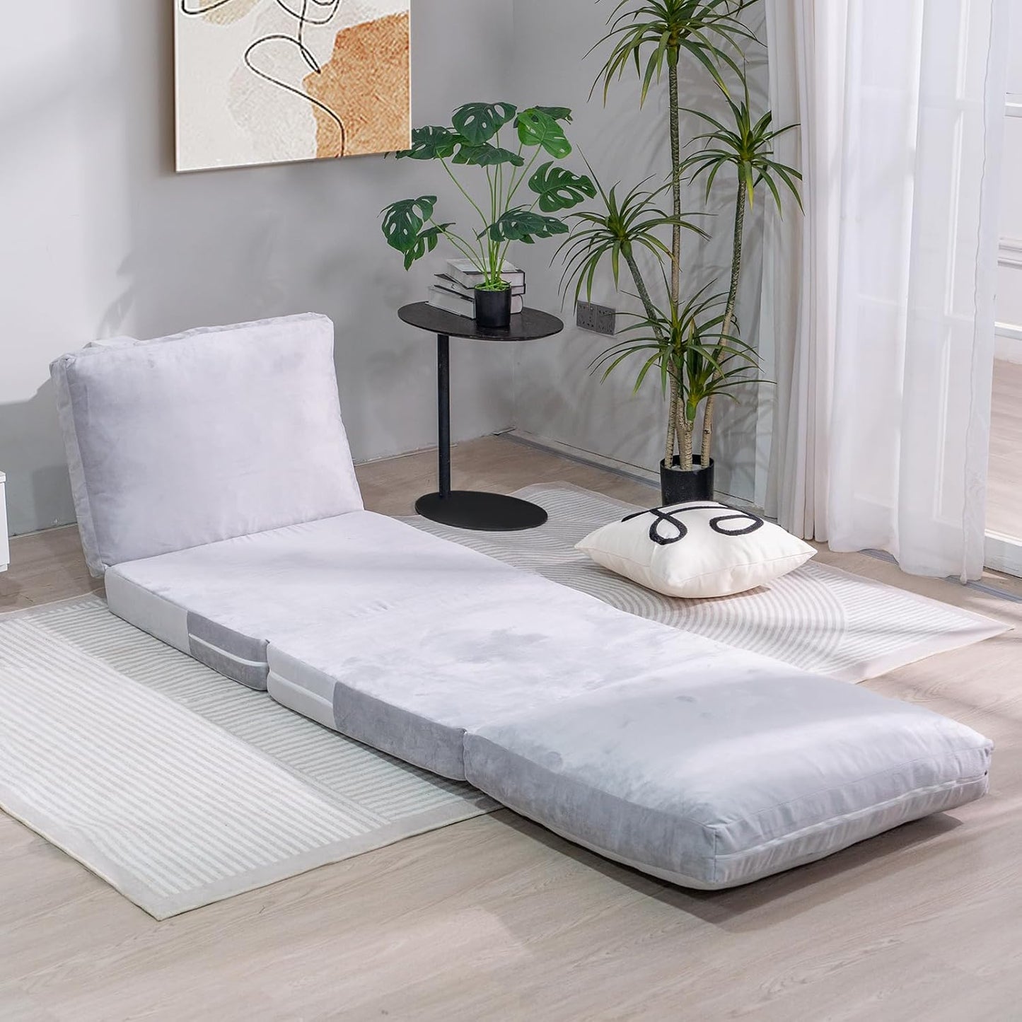 3-in-1 Folding Sofa Bed with Pillow, Memory Foam Bean Bag Chair, Large Convertible Couch for Adults Play Together, Bedroom, Living Room, Apartment(Beige)