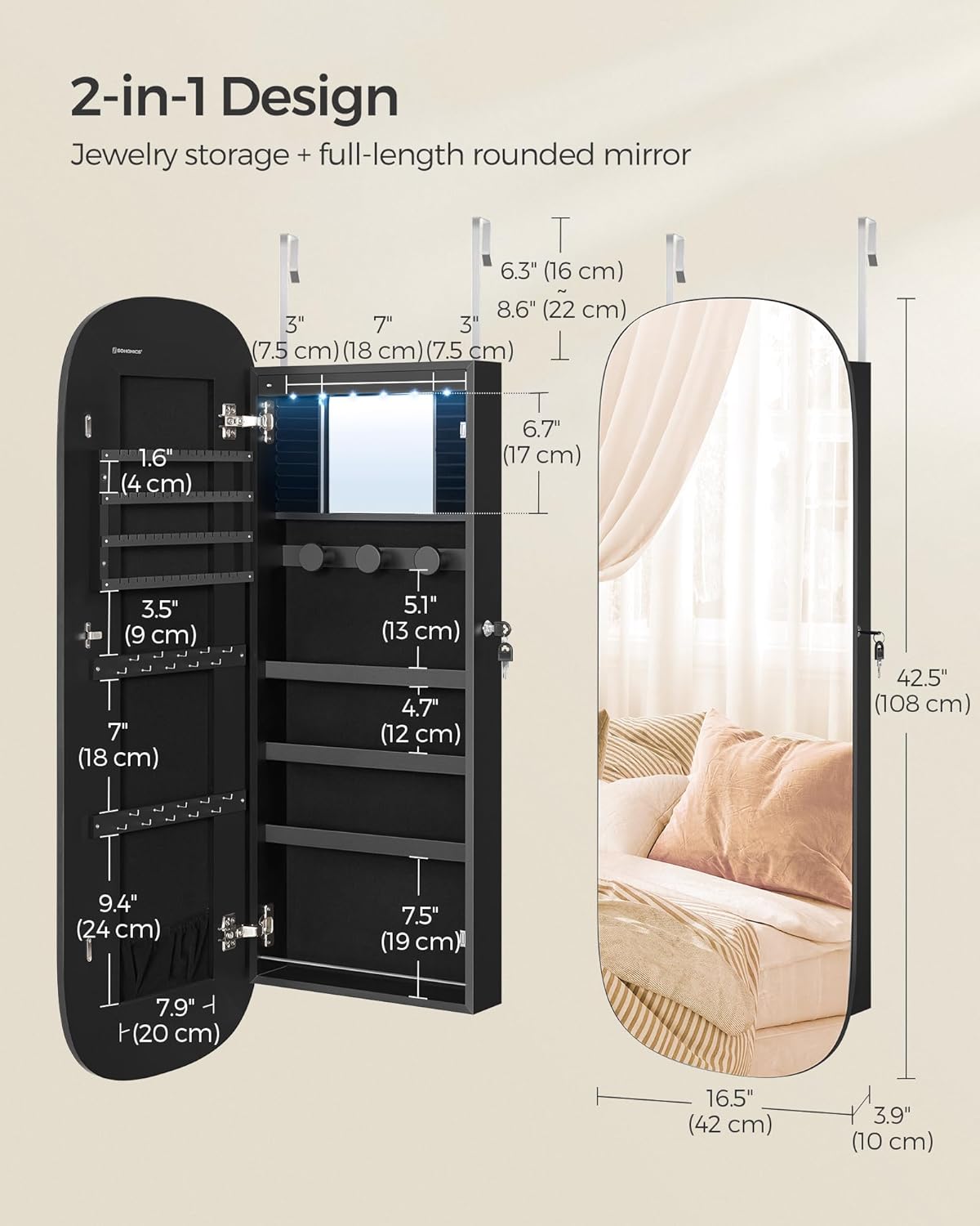 🎁Full-Length Mirror Storage Cabinet—Wall-Mounted Jewelry & Makeup Organizer