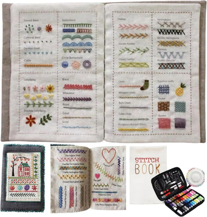 🧵 Embroidery Stitch Book Kit | 86–106 Stitches · Linen Fabric · Beginner-Friendly 🎨